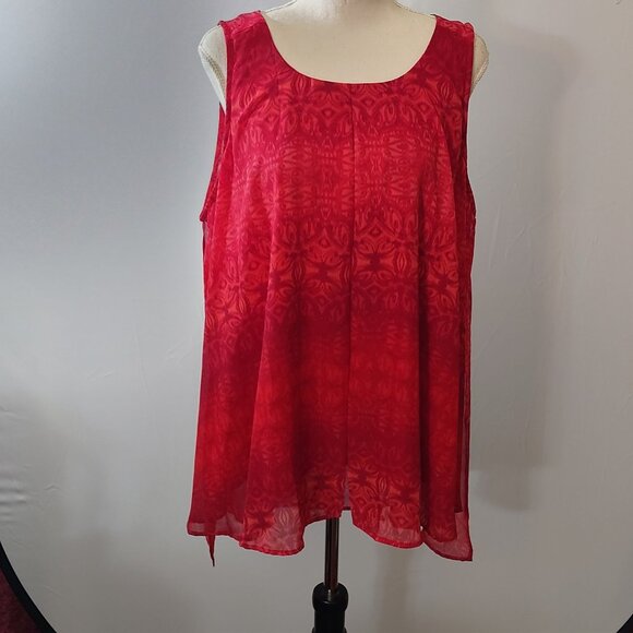 Womens Red Sleeveless Sheer Tunic Top With Tie Back By New Directions XL 100% Po - Picture 1 of 9